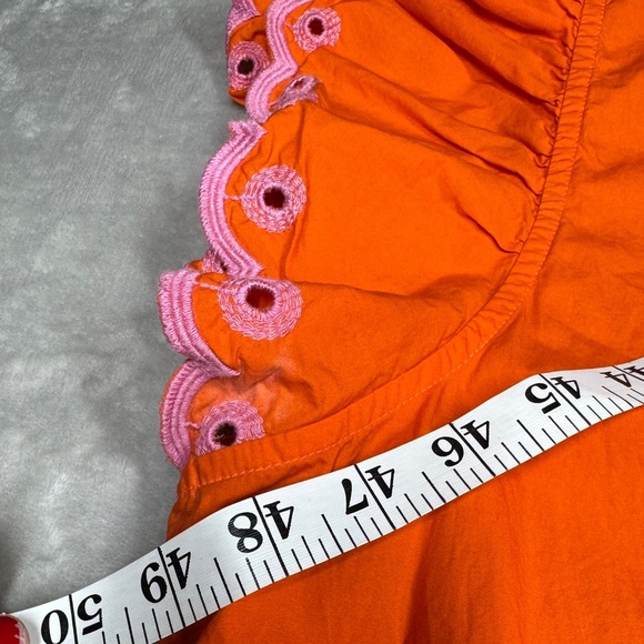 J.Crew Tiered Pink Embroidered Ruffle Sleeve 100% Cotton Orange Mini Dress Large - Picture 9 of 16